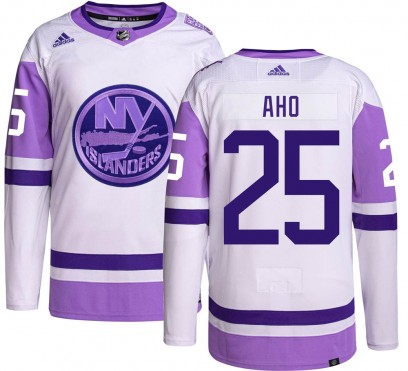 Men's Authentic New York Islanders Sebastian Aho Adidas Hockey Fights Cancer Jersey