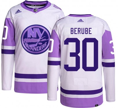 Men's Authentic New York Islanders Jean-Francois Berube Adidas Hockey Fights Cancer Jersey
