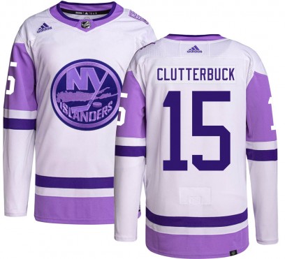 Men's Authentic New York Islanders Cal Clutterbuck Adidas Hockey Fights Cancer Jersey