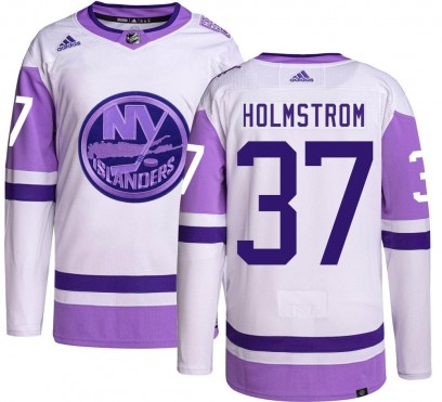 Men's Authentic New York Islanders Simon Holmstrom Adidas Hockey Fights Cancer Jersey