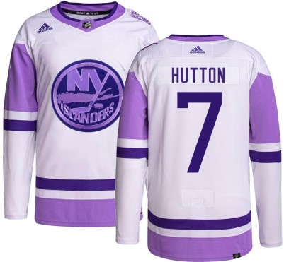 Men's Authentic New York Islanders Grant Hutton Adidas Hockey Fights Cancer Jersey