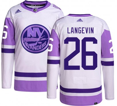 Men's Authentic New York Islanders Dave Langevin Adidas Hockey Fights Cancer Jersey