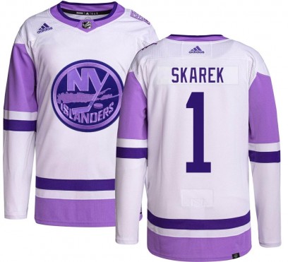 Men's Authentic New York Islanders Jakub Skarek Adidas Hockey Fights Cancer Jersey