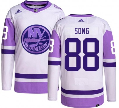 Men's Authentic New York Islanders Andong Song Adidas Hockey Fights Cancer Jersey