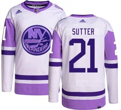 Men's Authentic New York Islanders Brent Sutter Adidas Hockey Fights Cancer Jersey