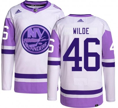 Men's Authentic New York Islanders Bode Wilde Adidas Hockey Fights Cancer Jersey