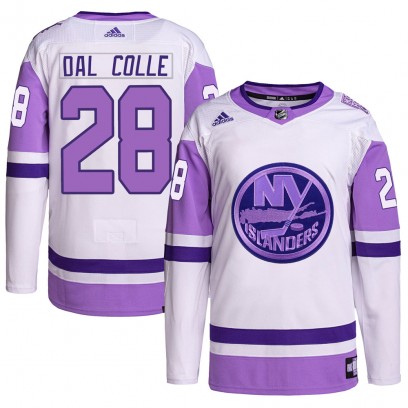 Men's Authentic New York Islanders Michael Dal Colle Adidas Hockey Fights Cancer Primegreen Jersey - White/Purple