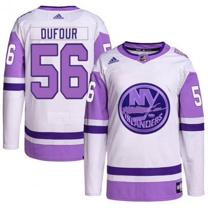 Men's Authentic New York Islanders William Dufour Adidas Hockey Fights Cancer Primegreen Jersey - White/Purple