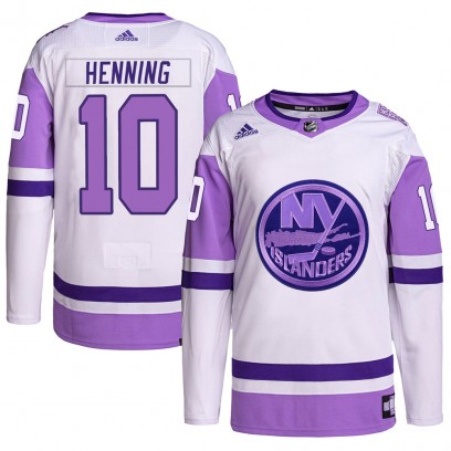 Men's Authentic New York Islanders Lorne Henning Adidas Hockey Fights Cancer Primegreen Jersey - White/Purple