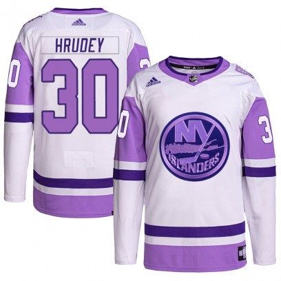Men's Authentic New York Islanders Kelly Hrudey Adidas Hockey Fights Cancer Primegreen Jersey - White/Purple