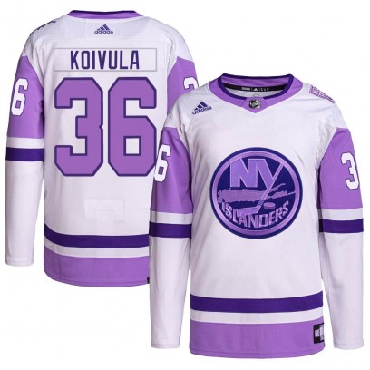 Men's Authentic New York Islanders Otto Koivula Adidas Hockey Fights Cancer Primegreen Jersey - White/Purple
