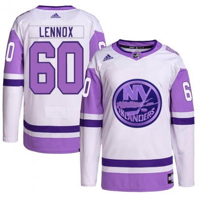 Men's Authentic New York Islanders Tristan Lennox Adidas Hockey Fights Cancer Primegreen Jersey - White/Purple