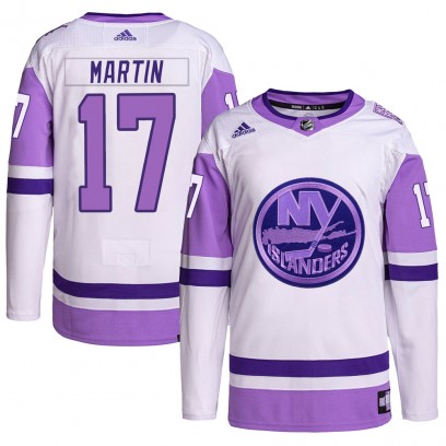 Men's Authentic New York Islanders Matt Martin Adidas Hockey Fights Cancer Primegreen Jersey - White/Purple