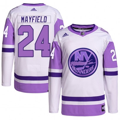 Men's Authentic New York Islanders Scott Mayfield Adidas Hockey Fights Cancer Primegreen Jersey - White/Purple