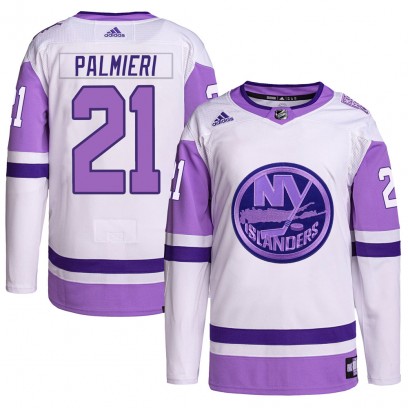 Men's Authentic New York Islanders Kyle Palmieri Adidas Hockey Fights Cancer Primegreen Jersey - White/Purple