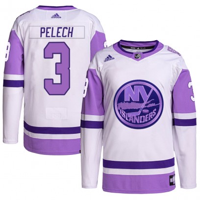 Men's Authentic New York Islanders Adam Pelech Adidas Hockey Fights Cancer Primegreen Jersey - White/Purple