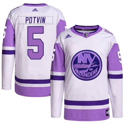 Men's Authentic New York Islanders Denis Potvin Adidas Hockey Fights Cancer Primegreen Jersey - White/Purple