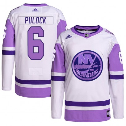 Men's Authentic New York Islanders Ryan Pulock Adidas Hockey Fights Cancer Primegreen Jersey - White/Purple