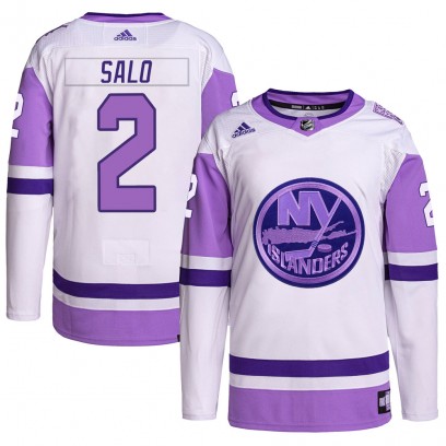 Men's Authentic New York Islanders Robin Salo Adidas Hockey Fights Cancer Primegreen Jersey - White/Purple