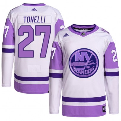 Men's Authentic New York Islanders John Tonelli Adidas Hockey Fights Cancer Primegreen Jersey - White/Purple
