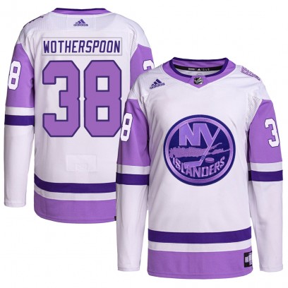 Men's Authentic New York Islanders Parker Wotherspoon Adidas Hockey Fights Cancer Primegreen Jersey - White/Purple