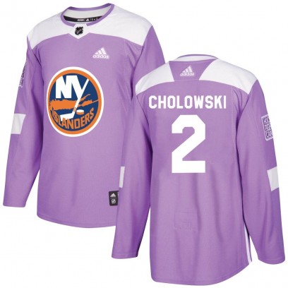 Youth Authentic New York Islanders Dennis Cholowski Adidas Fights Cancer Practice Jersey - Purple