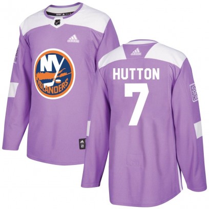 Youth Authentic New York Islanders Grant Hutton Adidas Fights Cancer Practice Jersey - Purple