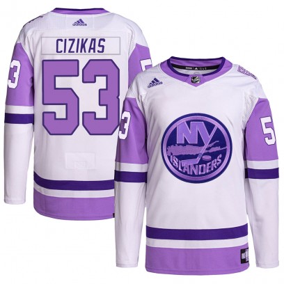 Youth Authentic New York Islanders Casey Cizikas Adidas Hockey Fights Cancer Primegreen Jersey - White/Purple