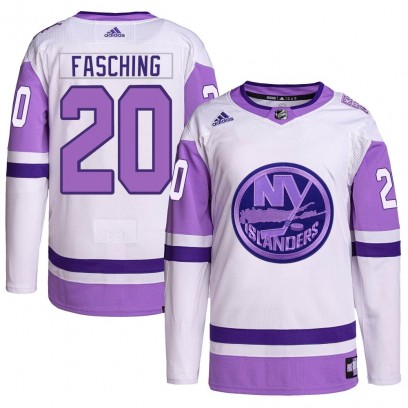 Youth Authentic New York Islanders Hudson Fasching Adidas Hockey Fights Cancer Primegreen Jersey - White/Purple