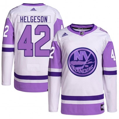 Youth Authentic New York Islanders Seth Helgeson Adidas Hockey Fights Cancer Primegreen Jersey - White/Purple