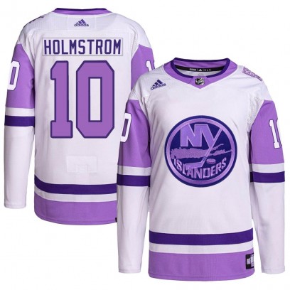 Youth Authentic New York Islanders Simon Holmstrom Adidas Hockey Fights Cancer Primegreen Jersey - White/Purple