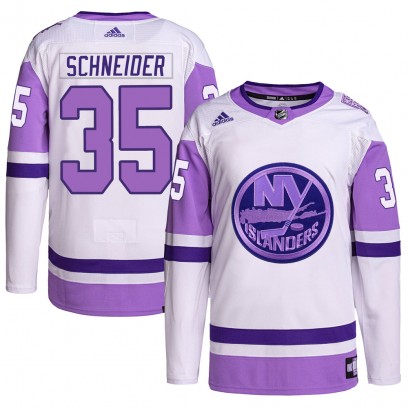 Youth Authentic New York Islanders Cory Schneider Adidas Hockey Fights Cancer Primegreen Jersey - White/Purple