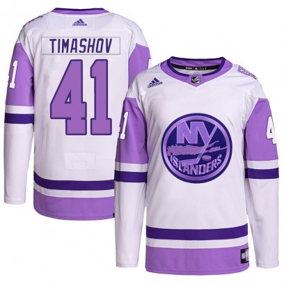 Youth Authentic New York Islanders Dmytro Timashov Adidas Hockey Fights Cancer Primegreen Jersey - White/Purple