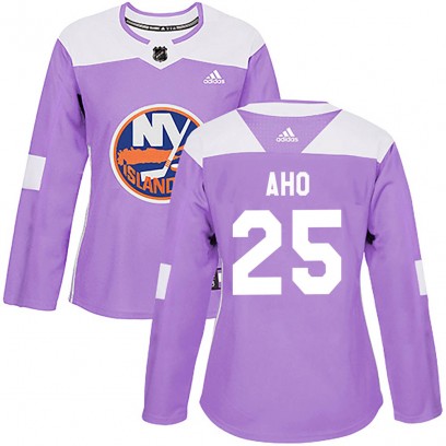 Women's Authentic New York Islanders Sebastian Aho Adidas Fights Cancer Practice Jersey - Purple