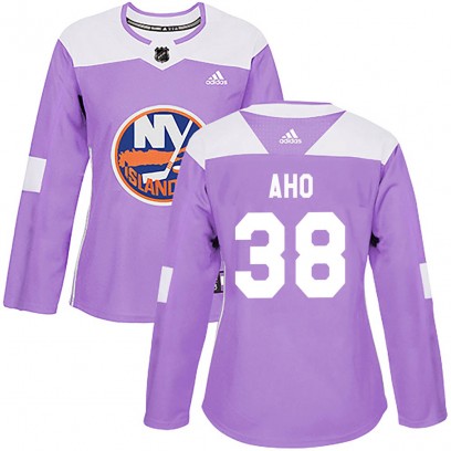 Women's Authentic New York Islanders Sebastian Aho Adidas ized Fights Cancer Practice Jersey - Purple
