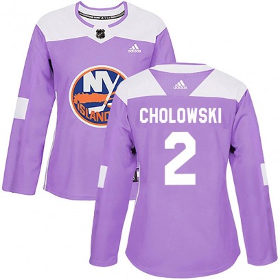 Women's Authentic New York Islanders Dennis Cholowski Adidas Fights Cancer Practice Jersey - Purple