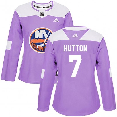 Women's Authentic New York Islanders Grant Hutton Adidas Fights Cancer Practice Jersey - Purple