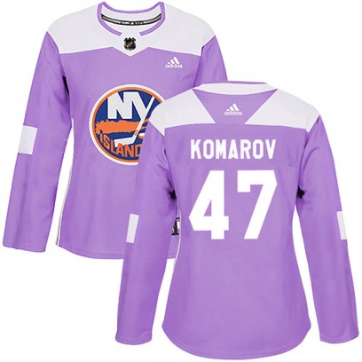 Women's Authentic New York Islanders Leo Komarov Adidas Fights Cancer Practice Jersey - Purple
