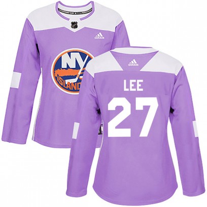 Women's Authentic New York Islanders Anders Lee Adidas Fights Cancer Practice Jersey - Purple