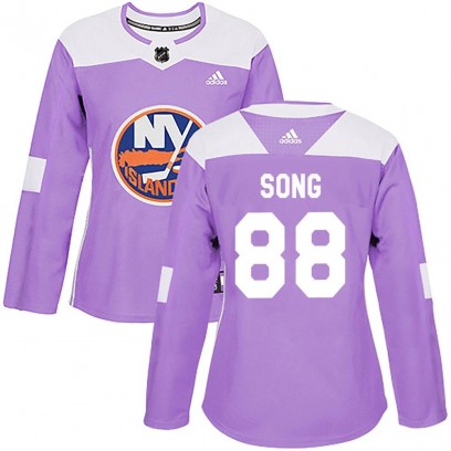Women's Authentic New York Islanders Andong Song Adidas Fights Cancer Practice Jersey - Purple