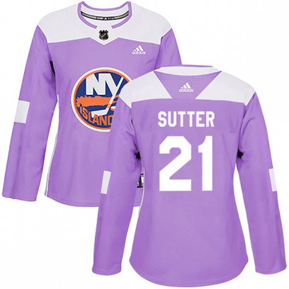 Women's Authentic New York Islanders Brent Sutter Adidas Fights Cancer Practice Jersey - Purple