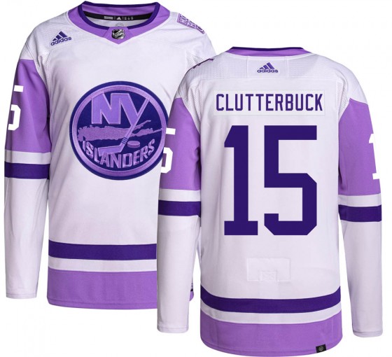 Youth Authentic New York Islanders Cal Clutterbuck Adidas Hockey Fights Cancer Jersey